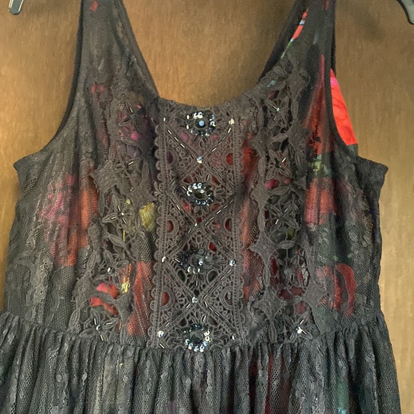 Anthropologie Black Lace Midi Dress with Floral Lining NWT - Picture 3 of 5